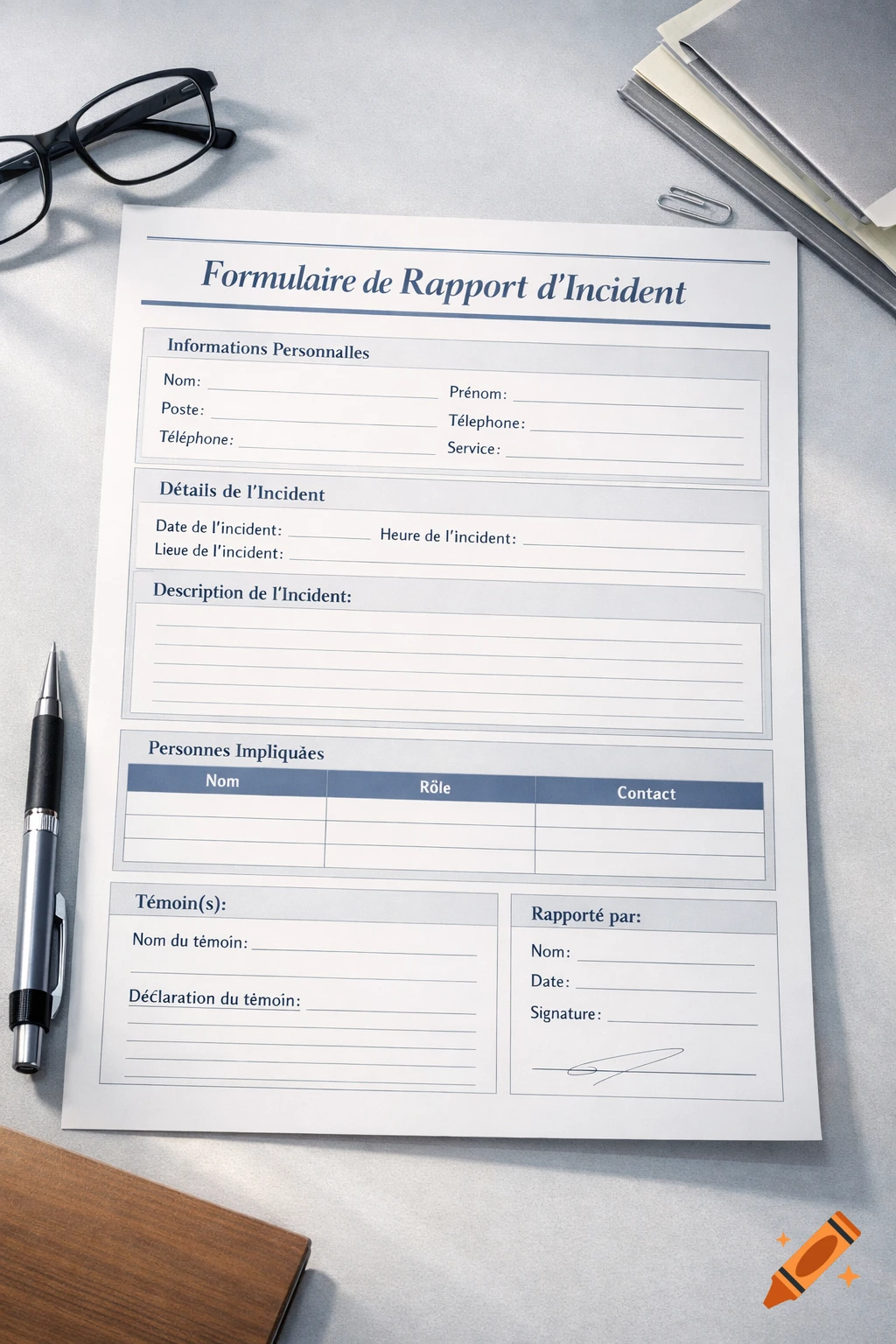 Compléter un formulaire d'incident violent